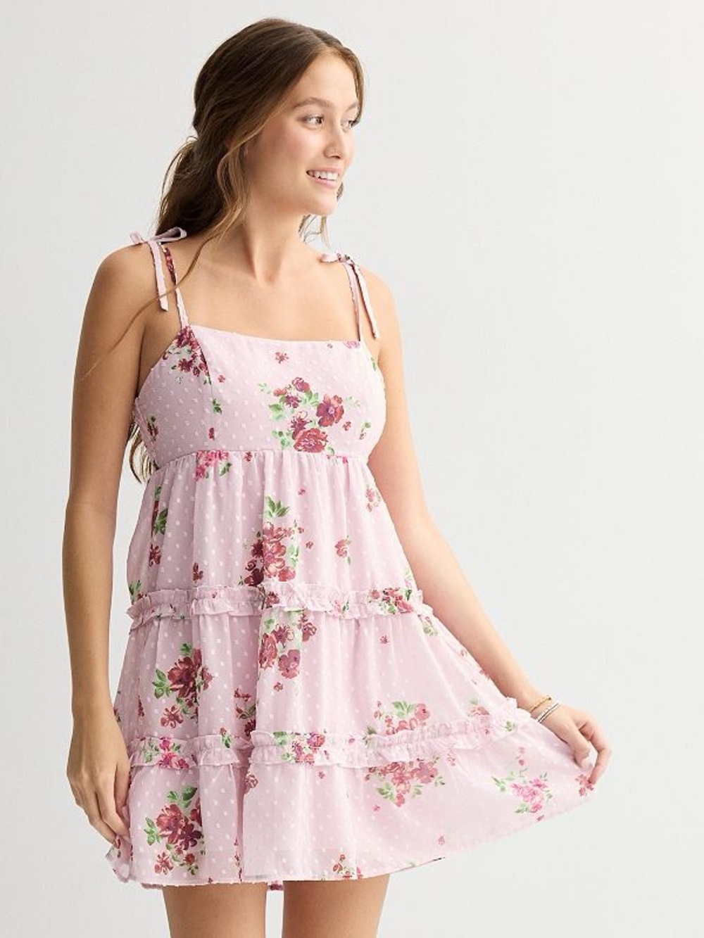 Juniors' Live To Be Spoiled Tiered Mini Dress
Size XL. NWT